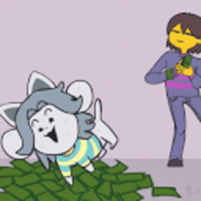 A Cartoon Of A Person Standing Next To A Pile Of Money And A Dog Laying On The Ground GIF