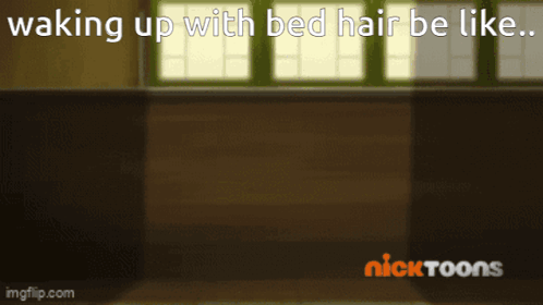 A Cartoon Of A Person Waking Up With Bed Hair Be Like From Nicktoons GIF