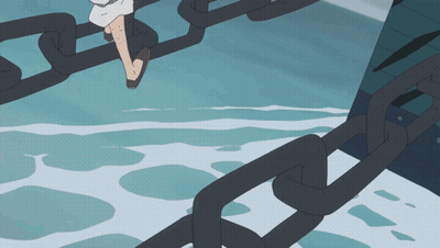 A Cartoon Of A Person Walking On A Chain GIF