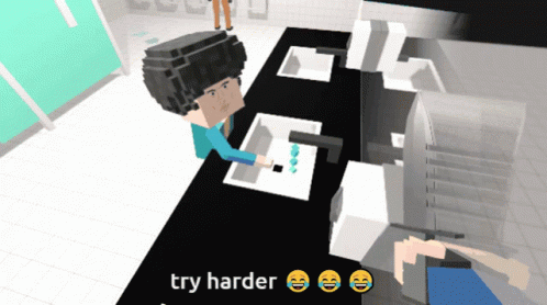 A Cartoon Of A Person Washing Their Hands In A Sink With The Words Try Harder Below Them GIF