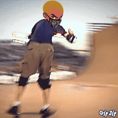 A Cartoon Of A Person Wearing A Bandana And A Mask Riding A Skateboard With The Words Gif Jif Below Them GIF