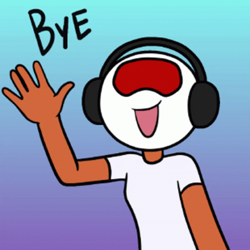 A Cartoon Of A Person Wearing Headphones And A Mask Says Bye GIF