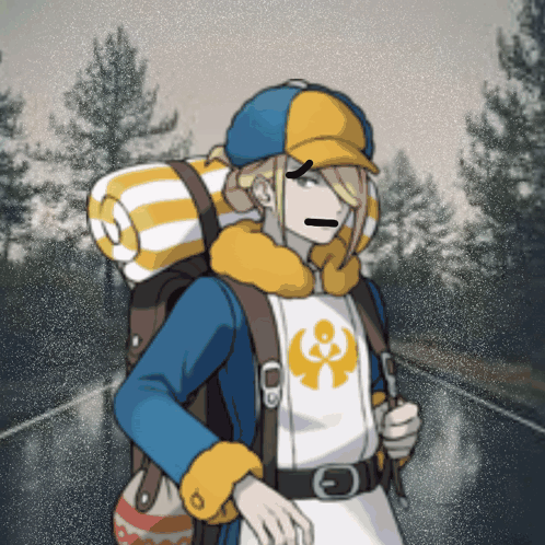 A Cartoon Of A Person With A Backpack And A Blanket GIF