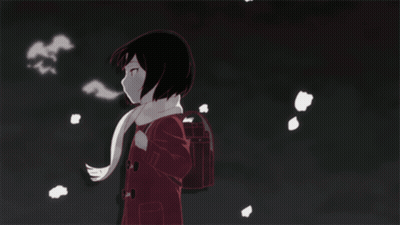A Cartoon Of A Person With A Backpack Covering Their Face In The Dark GIF