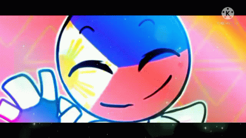 A Cartoon Of A Person With A Filipino Flag On Their Face Is Smiling . GIF