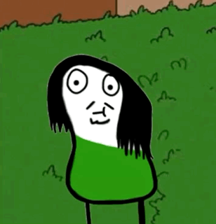 A Cartoon Of A Person With Long Hair And A Green Shirt GIF