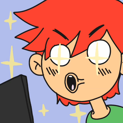 A Cartoon Of A Person With Red Hair Looking At A Computer Screen GIF
