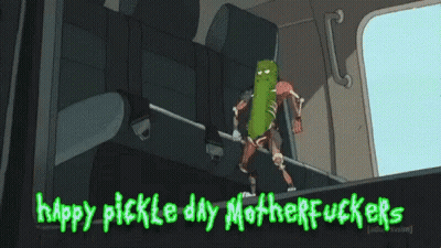 A Cartoon Of A Pickle Saying Happy Pickle Day Mother Fuckers GIF