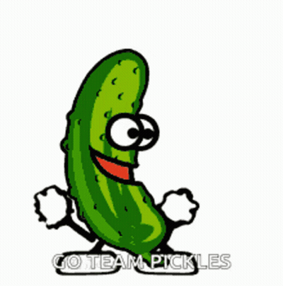 A Cartoon Of A Pickle With Arms And Legs And The Words Go Team Pickles Below It GIF