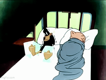 A Cartoon Of A Pig And A Duck Laying In Bed GIF