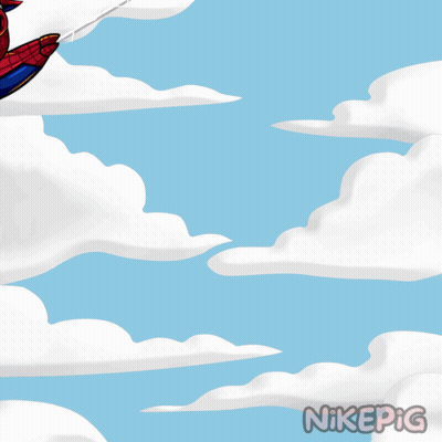 A Cartoon Of A Pig Dressed As Spider-Man Flying Through The Air GIF