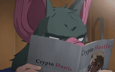 A Cartoon Of A Pig Reading A Book Called Crypto Hustle GIF