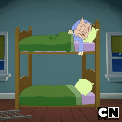 A Cartoon Of A Pig Sleeping On A Bunk Bed With Cn Written On The Bottom GIF