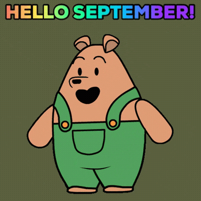 A Cartoon Of A Pig With The Words Hello September Written Above It GIF
