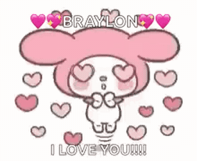 A Cartoon Of A Pink Bunny With Hearts Around Its Eyes . GIF