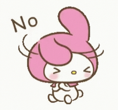 A Cartoon Of A Pink Bunny With The Word No On It . GIF