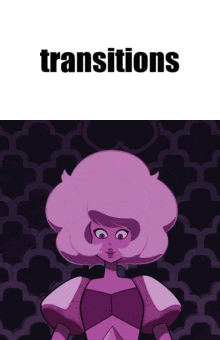 A Cartoon Of A Pink Diamond With The Words " Transitions " Below Her GIF