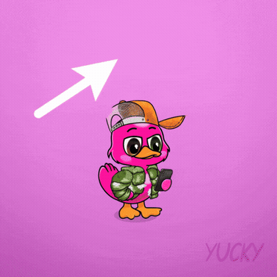 A Cartoon Of A Pink Duck Wearing A Baseball Cap And Holding A Cell Phone GIF