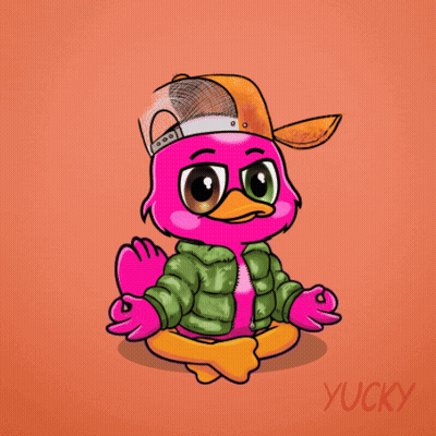 A Cartoon Of A Pink Duck Wearing A Hat And A Green Jacket GIF