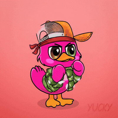 A Cartoon Of A Pink Duck Wearing A Hat And Jacket GIF