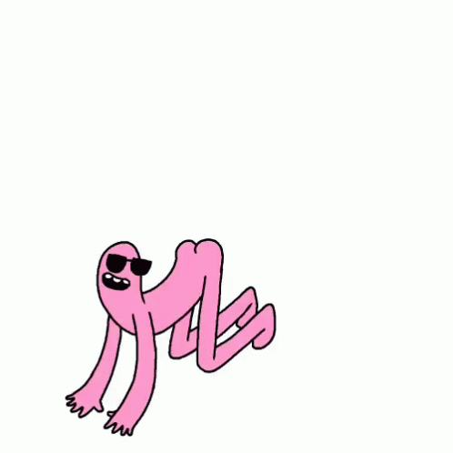 A Cartoon Of A Pink Monster With Sunglasses And Flowers Flying Around It . GIF