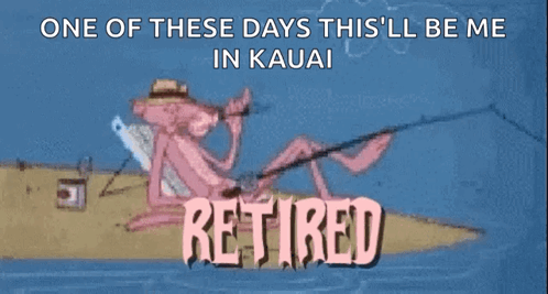 A Cartoon Of A Pink Panther Fishing In Hawaii GIF