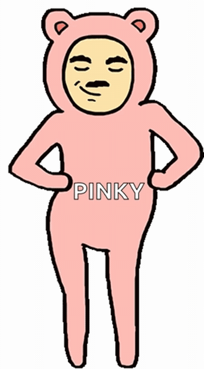 A Cartoon Of A Pink Teddy Bear With The Word Pinky On It GIF