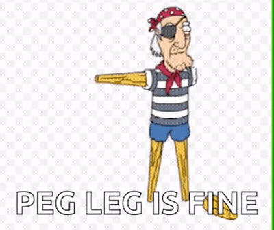 A Cartoon Of A Pirate With The Words Peg Leg Is Fine Below Him GIF
