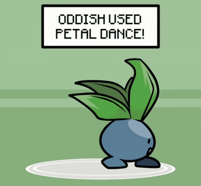A Cartoon Of A Plant With The Words Oddish Used Petal Dance Written Above It GIF