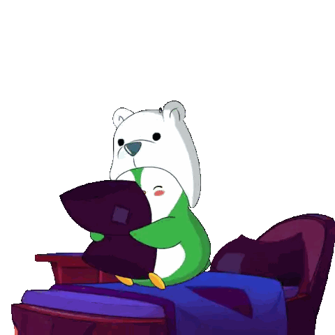 A Cartoon Of A Polar Bear And A Penguin Sitting On A Bed With The Words Goodnight Written Above Them Sticker