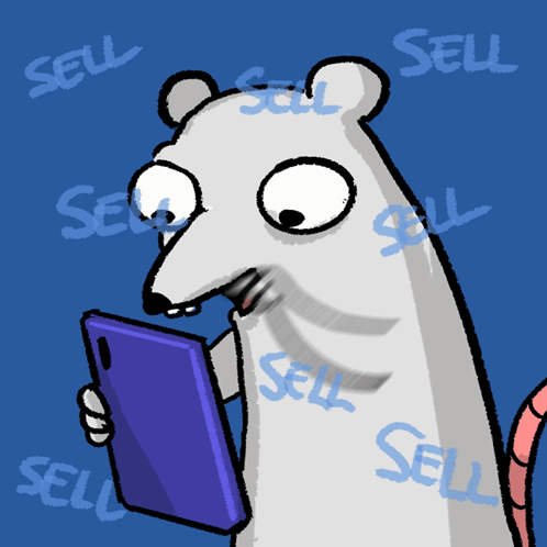 A Cartoon Of A Polar Bear Looking At A Cell Phone With The Word Sell Surrounding Him GIF