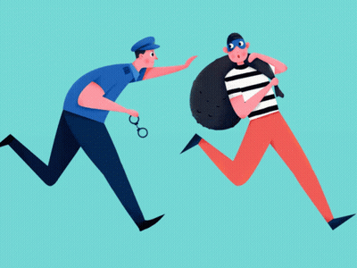 A Cartoon Of A Police Officer Chasing A Thief GIF