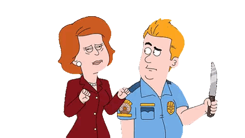 A Cartoon Of A Police Officer Holding A Knife And A Woman Vomiting Sticker