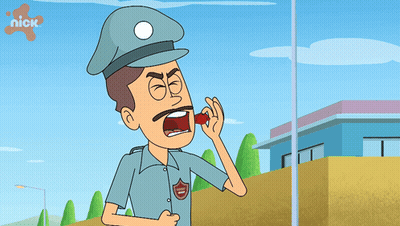 A Cartoon Of A Police Officer With A Nick Logo On The Bottom GIF