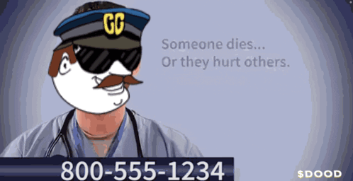 A Cartoon Of A Police Officer With A Phone Number 800-555-1234 GIF