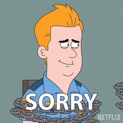 A Cartoon Of A Police Officer With Chains Around His Neck And The Word Sorry On The Bottom Right GIF