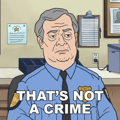 A Cartoon Of A Police Officer With The Words That 'S Not A Crime GIF