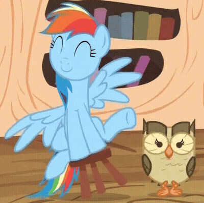 A Cartoon Of A Pony And An Owl Standing Next To Each Other GIF
