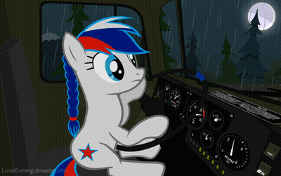A Cartoon Of A Pony Driving A Car With The Word Lunar Evening On The Bottom GIF