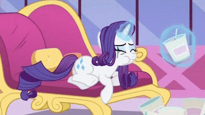 A Cartoon Of A Pony Laying On A Couch With A Cup Of Milk In The Background GIF