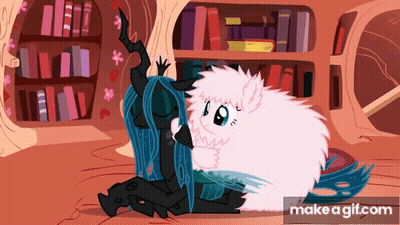 A Cartoon Of A Pony Laying On Another Pony With Make A Gif.com In The Bottom Right Corner GIF