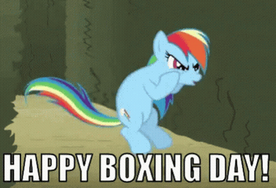 A Cartoon Of A Pony With The Words Happy Boxing Day Below It GIF