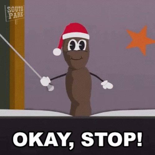 A Cartoon Of A Poop Wearing A Santa Hat And Holding A Baton Says Okay , Stop . GIF