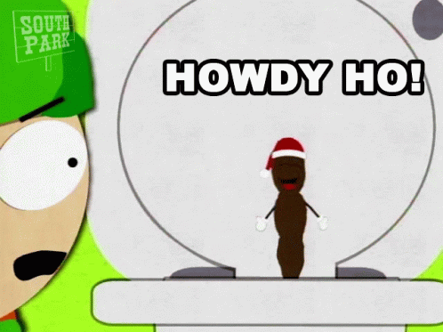 A Cartoon Of A Poop Wearing A Santa Hat Says Howdy Ho! GIF