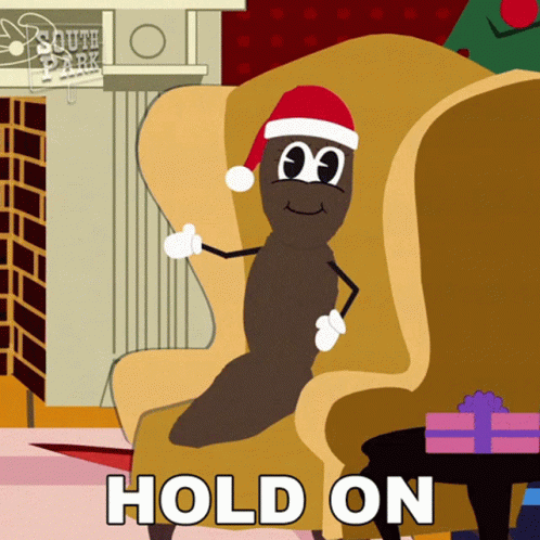 A Cartoon Of A Poop Wearing A Santa Hat With The Words Hold On Below It GIF