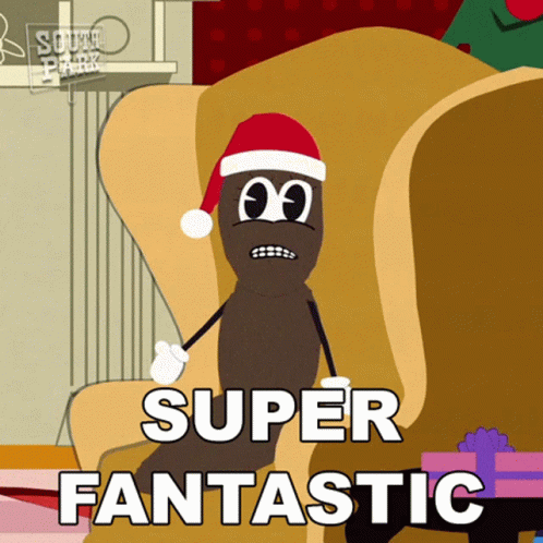 A Cartoon Of A Poop Wearing A Santa Hat With The Words Super Fantastic GIF