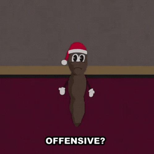 A Cartoon Of A Poop Wearing A Santa Hat With The Words What About Me Is Offensive Below It GIF