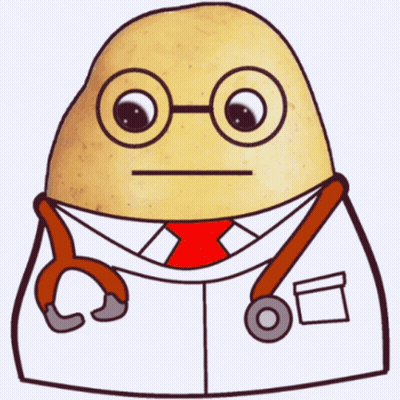 A Cartoon Of A Potato Dressed As A Doctor With Glasses And A Stethoscope Around His Neck GIF