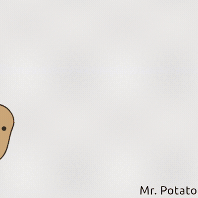 A Cartoon Of A Potato With A Speech Bubble That Says " I Here " GIF