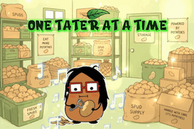 A Cartoon Of A Potato With The Words One Tater At A Time Written Above It GIF